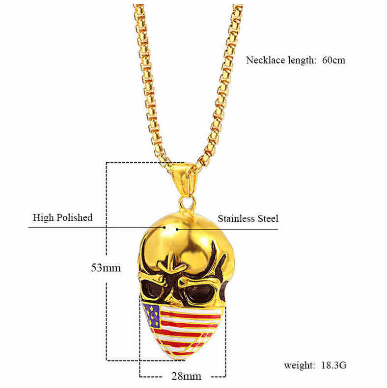 American Flag Independence Day Masked vintage skull Pendant titanium steel personality ghost head necklace Pendant for men