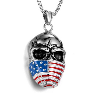 American Flag Independence Day Masked vintage skull Pendant titanium steel personality ghost head necklace Pendant for men