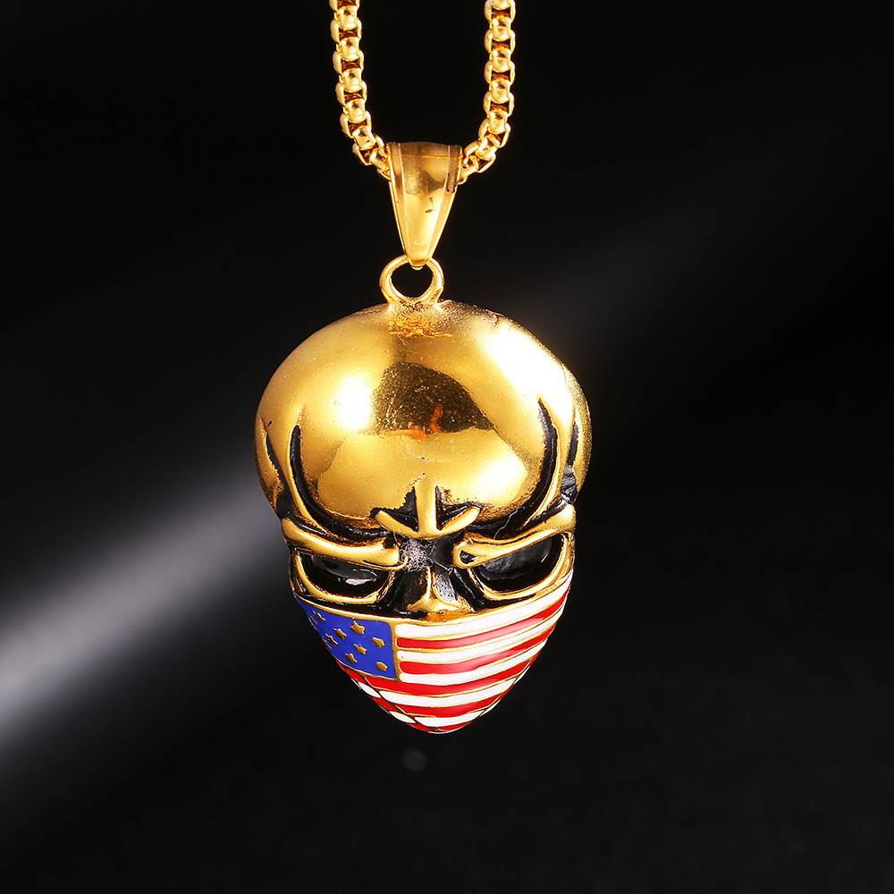 American Flag Independence Day Masked vintage skull Pendant titanium steel personality ghost head necklace Pendant for men