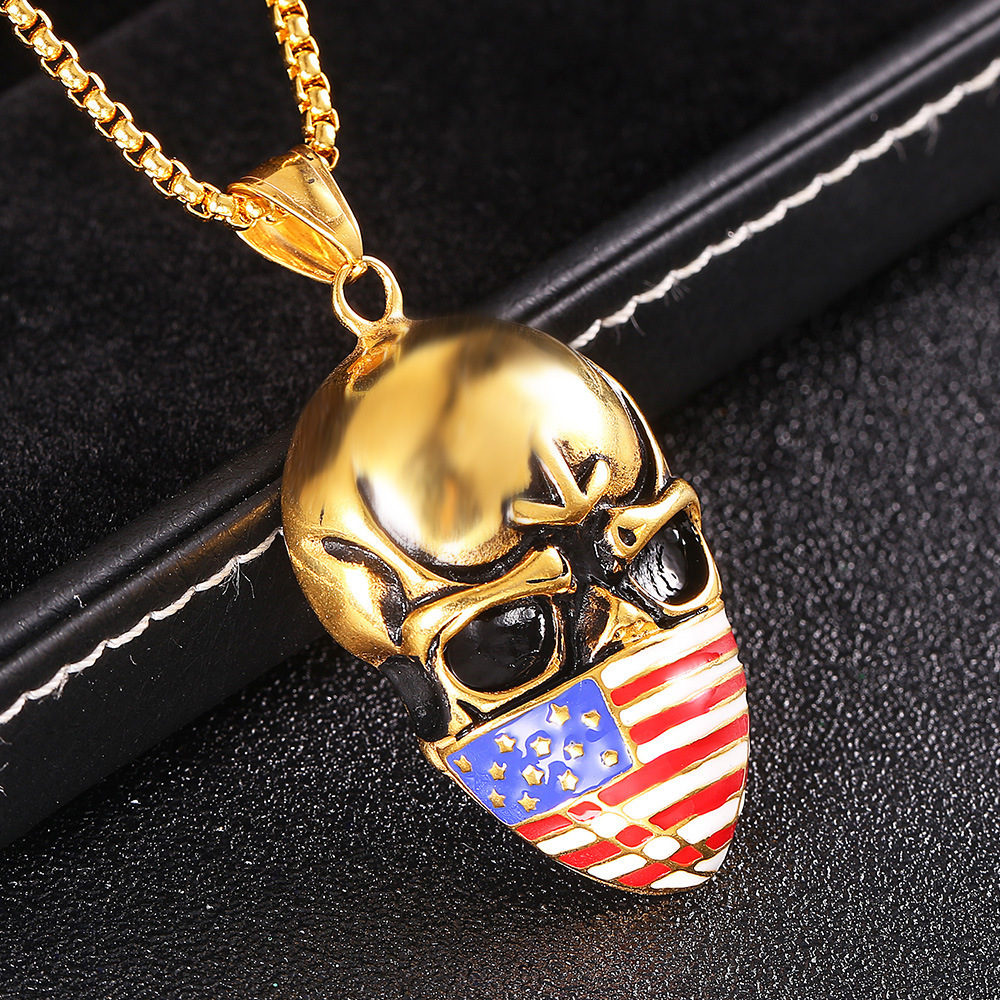 American Flag Independence Day Masked vintage skull Pendant titanium steel personality ghost head necklace Pendant for men