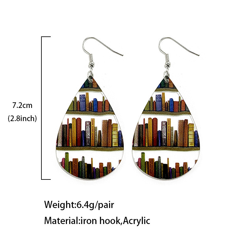 2024 new arrival acrylic pendant geometric wooden charm earrings books charm teacher earrings