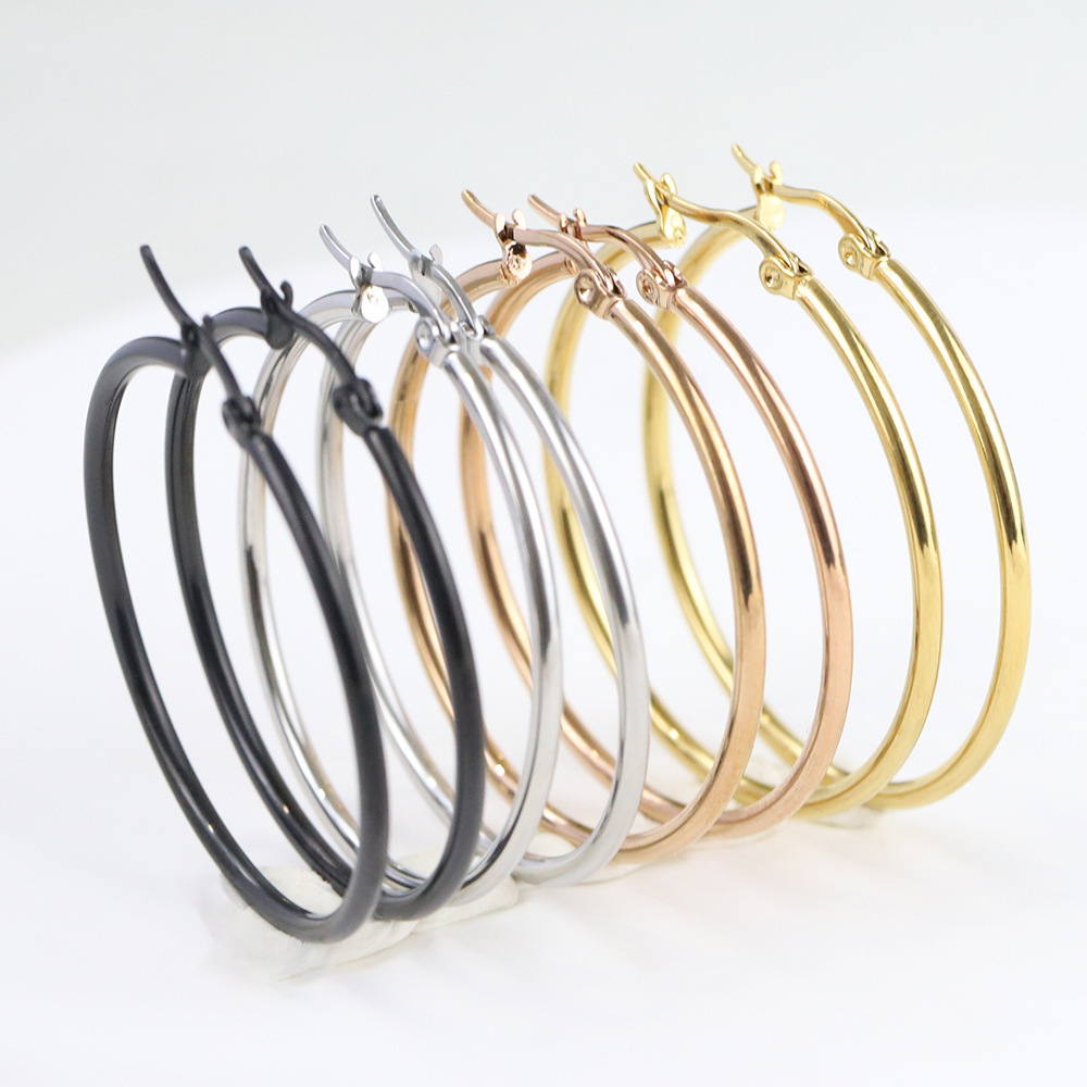 Essentials Gold Plated or Stainless Steel Flattened Hoop Earrings Gold plated Hoop  50 mm Earrings for Women