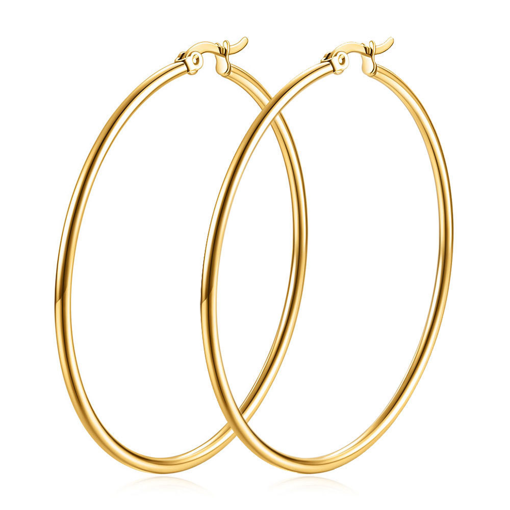 Essentials Gold Plated or Stainless Steel Flattened Hoop Earrings Gold plated Hoop  50 mm Earrings for Women