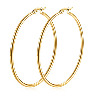 Essentials Gold Plated or Stainless Steel Flattened Hoop Earrings Gold plated Hoop  50 mm Earrings for Women