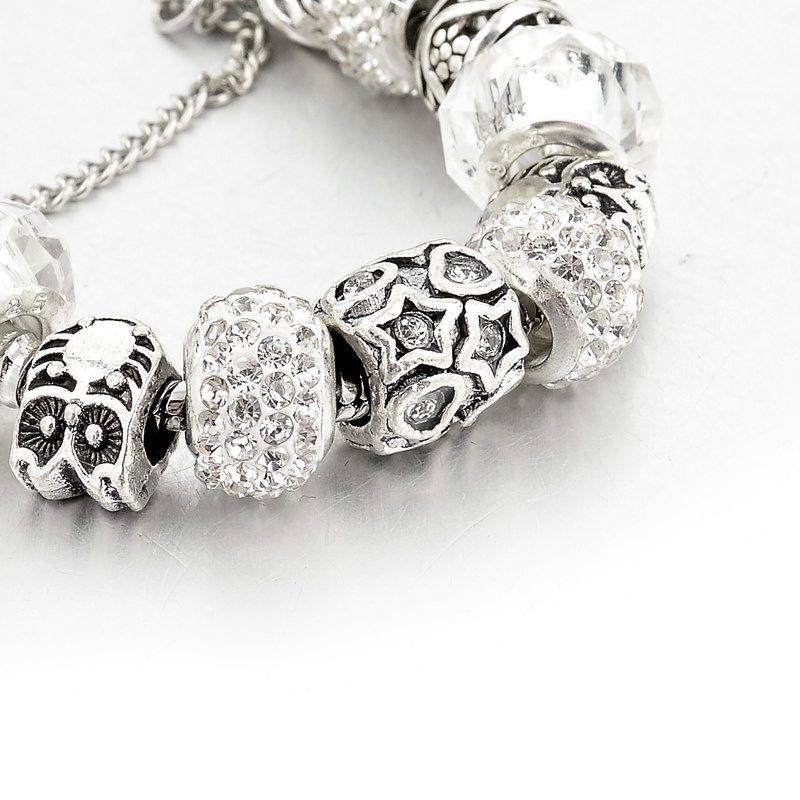 Rock Crystal Charm Bracelet Stylish Silver Women Beads Bracelets