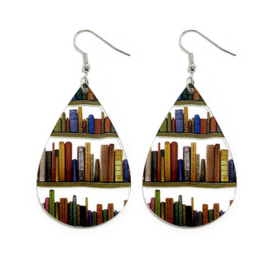 2024 new arrival acrylic pendant geometric wooden charm earrings books charm teacher earrings