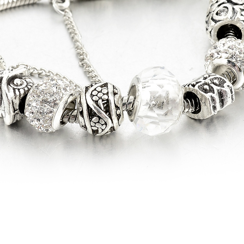 Rock Crystal Charm Bracelet Stylish Silver Women Beads Bracelets