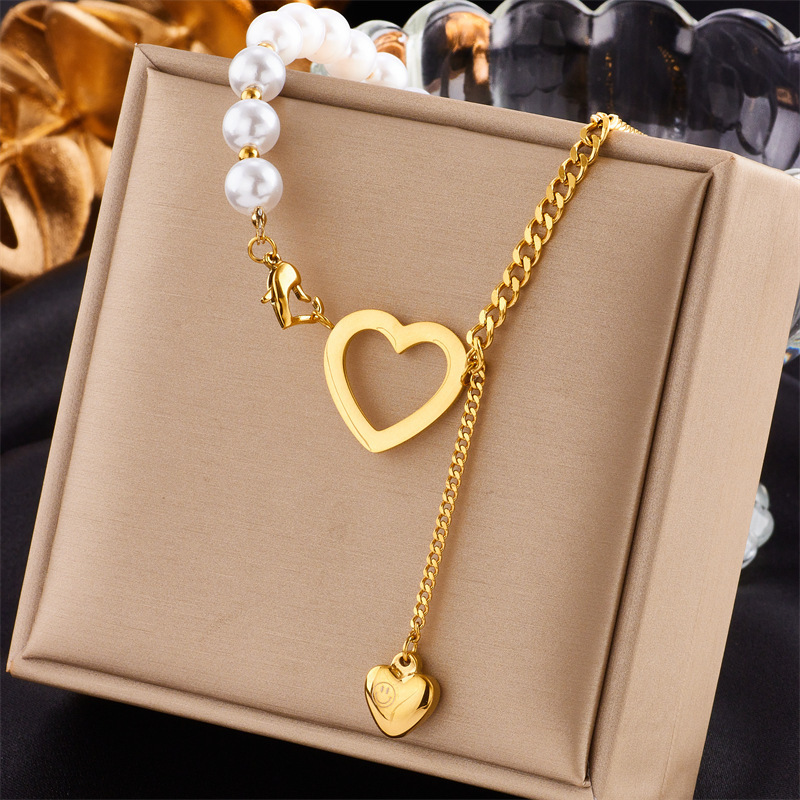 Luxury Shiny Stainless Steel 18k Gold Zircon Heart Butterfly Pendant Necklace Women Dainty Pearl Flower Leaf Necklace for Gift