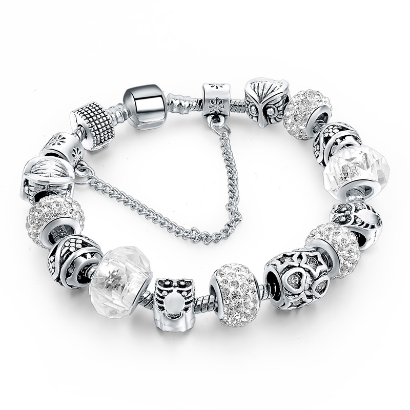 Rock Crystal Charm Bracelet Stylish Silver Women Beads Bracelets