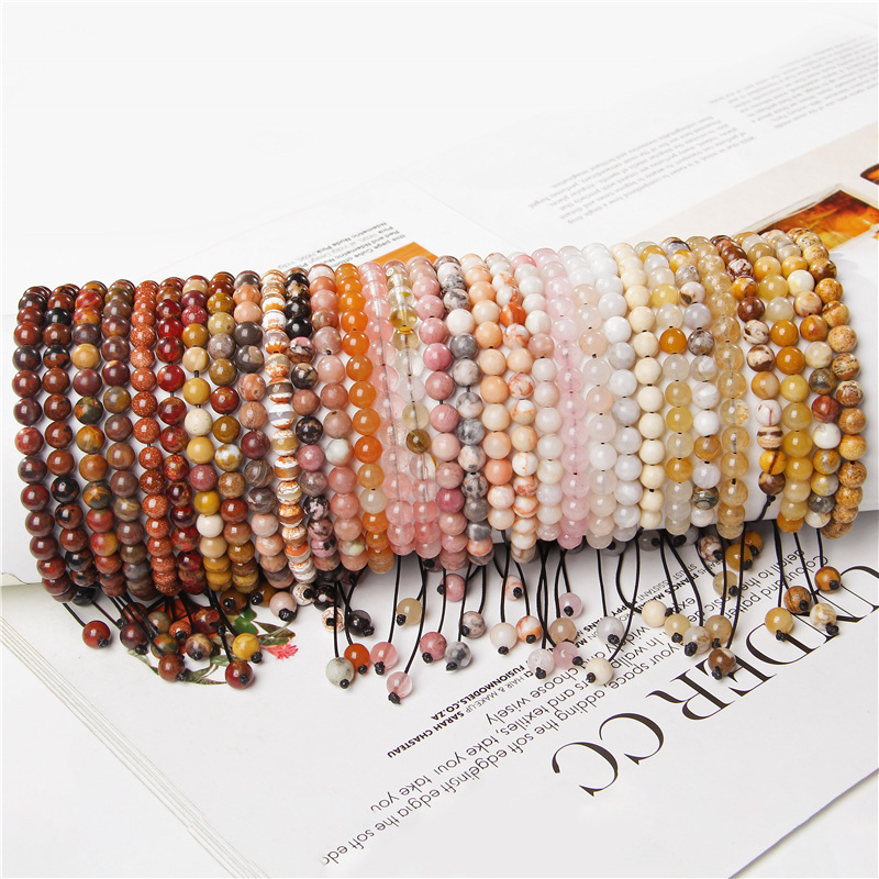 New Fashion Cute Small 4mm Gemstone Natural Agate Jasper Aventurine Cat Eye Stone Beads Macrame Bracelet Adjustable Women Men