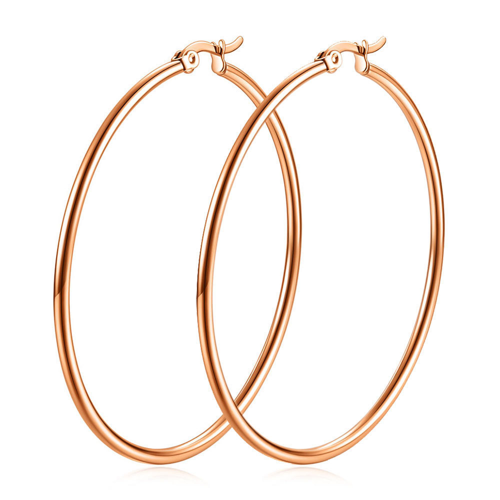 Essentials Gold Plated or Stainless Steel Flattened Hoop Earrings Gold plated Hoop  50 mm Earrings for Women