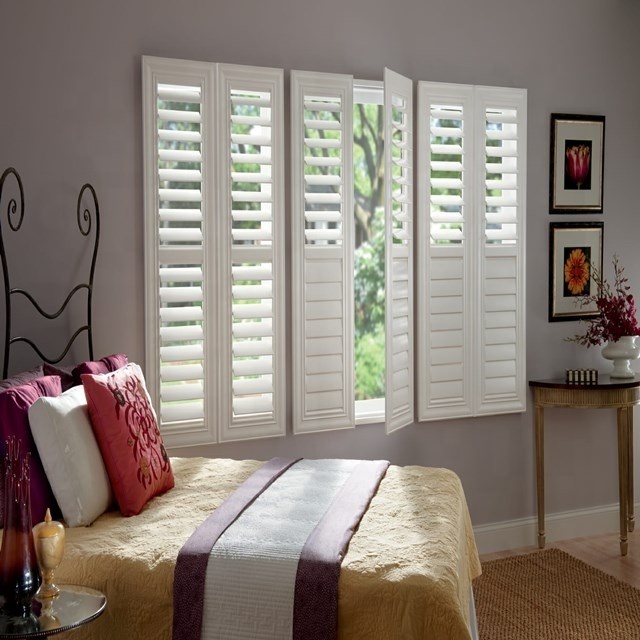 High Quality 89mm Blades White Window Shutters PVC Plantation Shutters