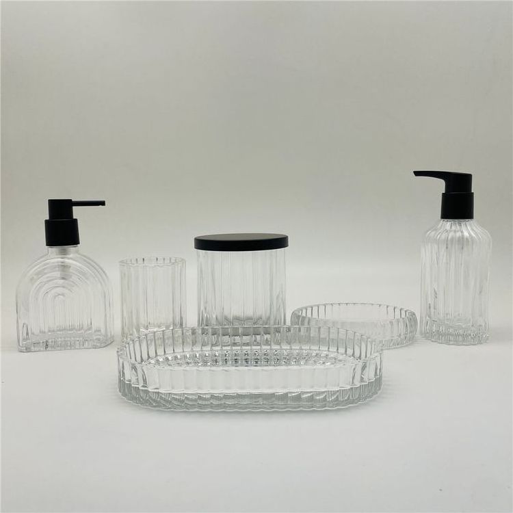 Luxury Modern Household Clear Six Piece Bathroom Product Glass Bathroom Accessories Set