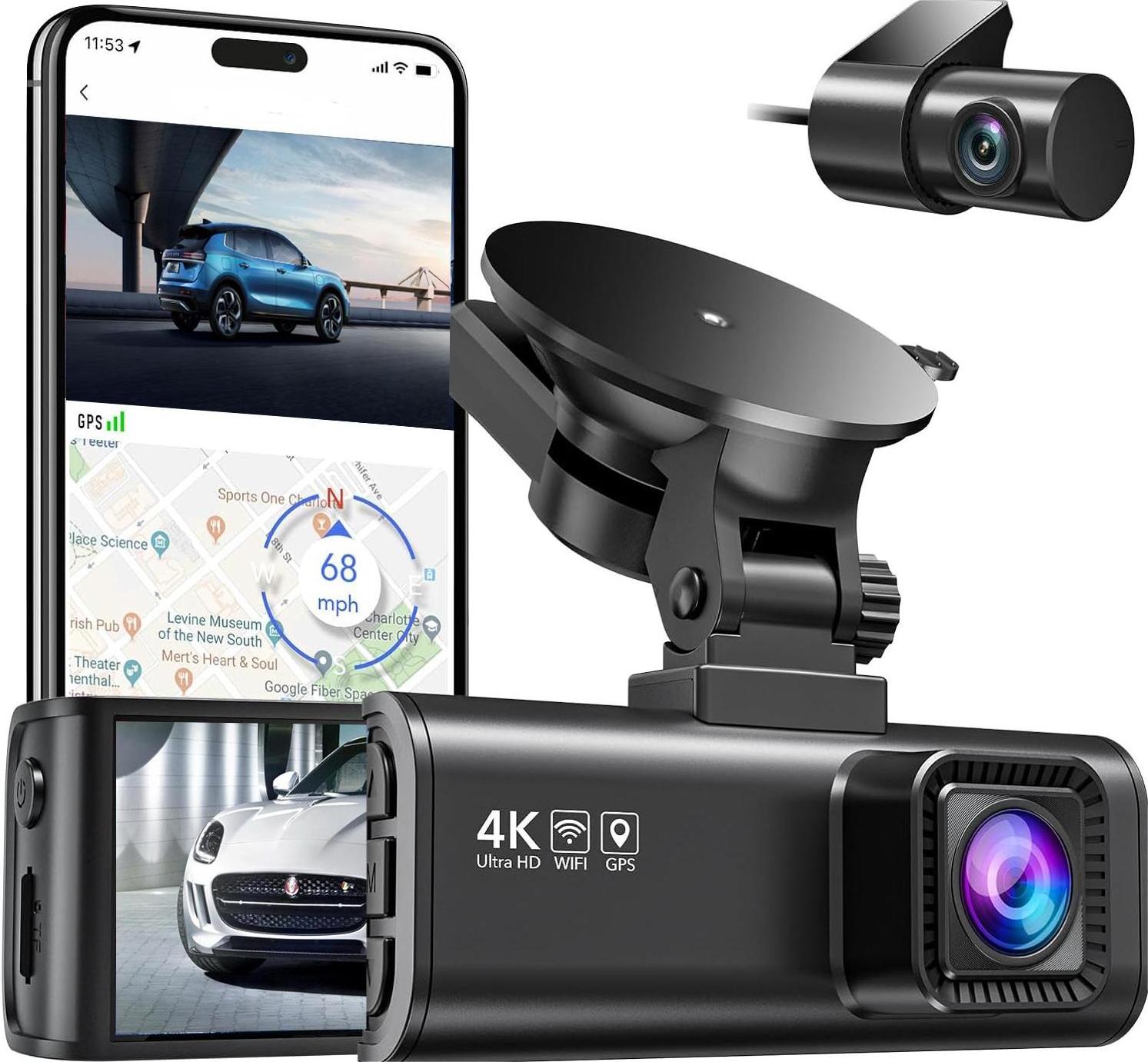 Dash Cam Front and Rear, 4K/2.5K Full HD Dash Camera for Cars, Built-in Wi-Fi GPS,Night Vision,Wide Angle Loop Recording