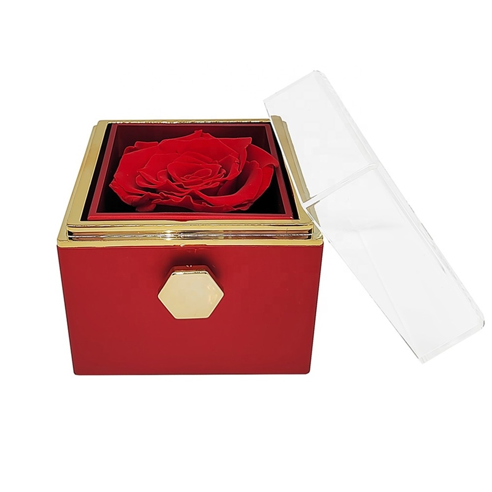 Valentine's Day Flower Ring Necklaces Jewelry gift Packaging Boxes Rotating Eternal Rose Box for Small Business