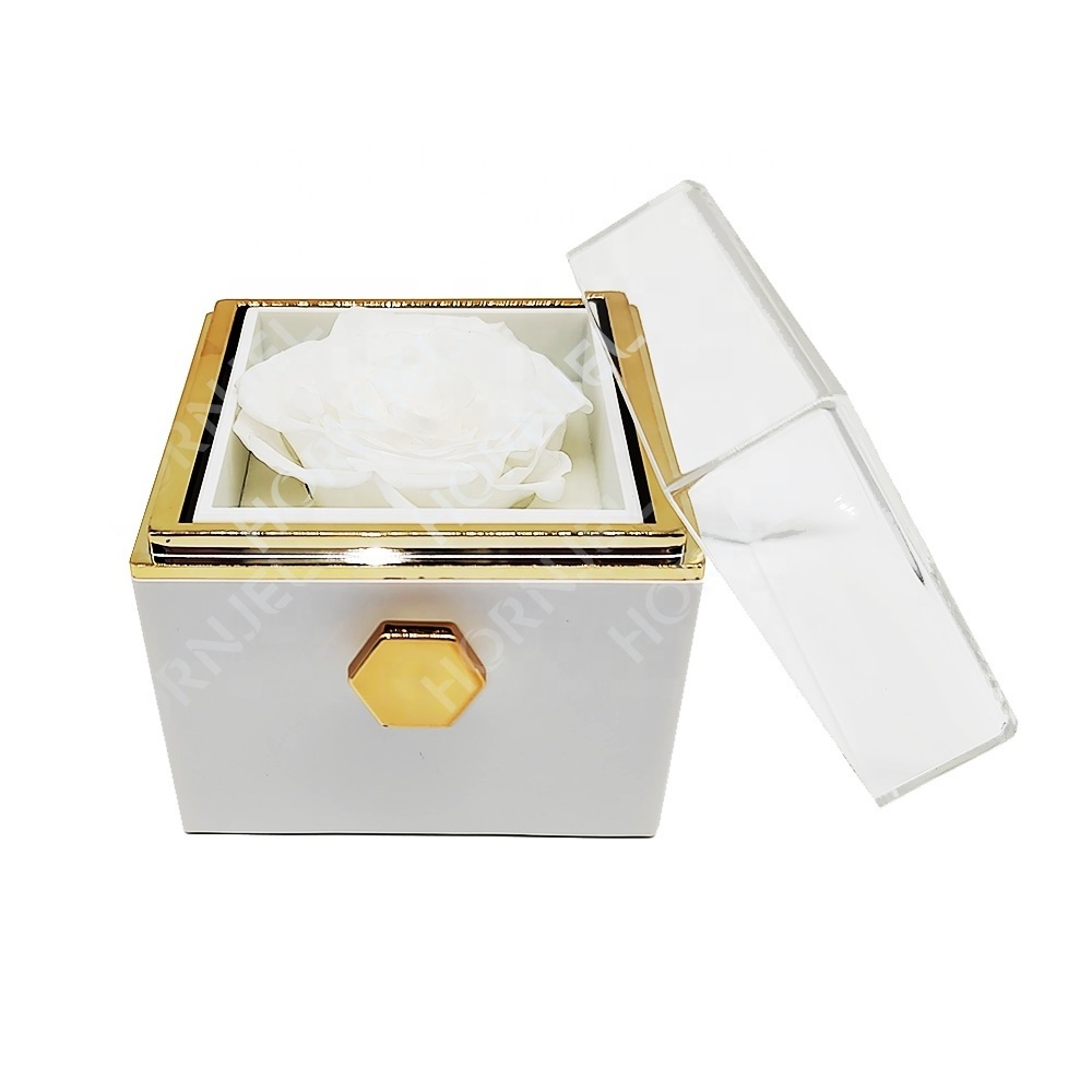 Valentine's Day Flower Ring Necklaces Jewelry gift Packaging Boxes Rotating Eternal Rose Box for Small Business