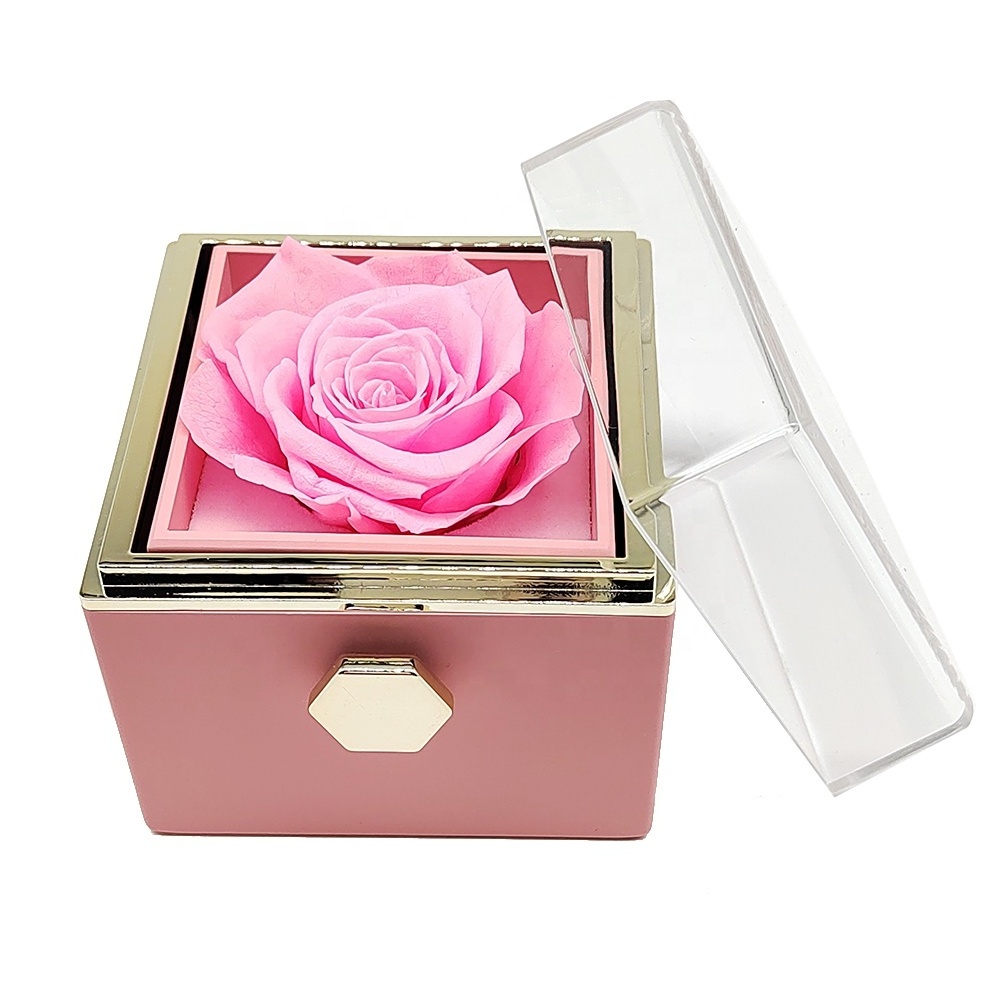 Valentine's Day Flower Ring Necklaces Jewelry gift Packaging Boxes Rotating Eternal Rose Box for Small Business