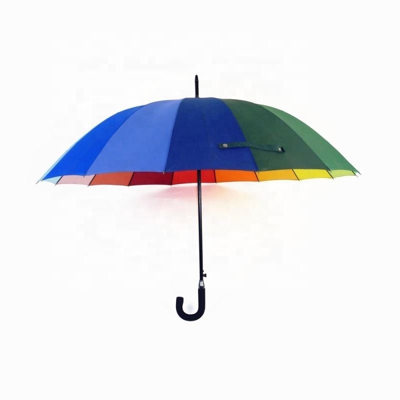 Cheap 16 Panel 30 Inch Automatic Promotional Rainbow Golf Umbrella Factory From China