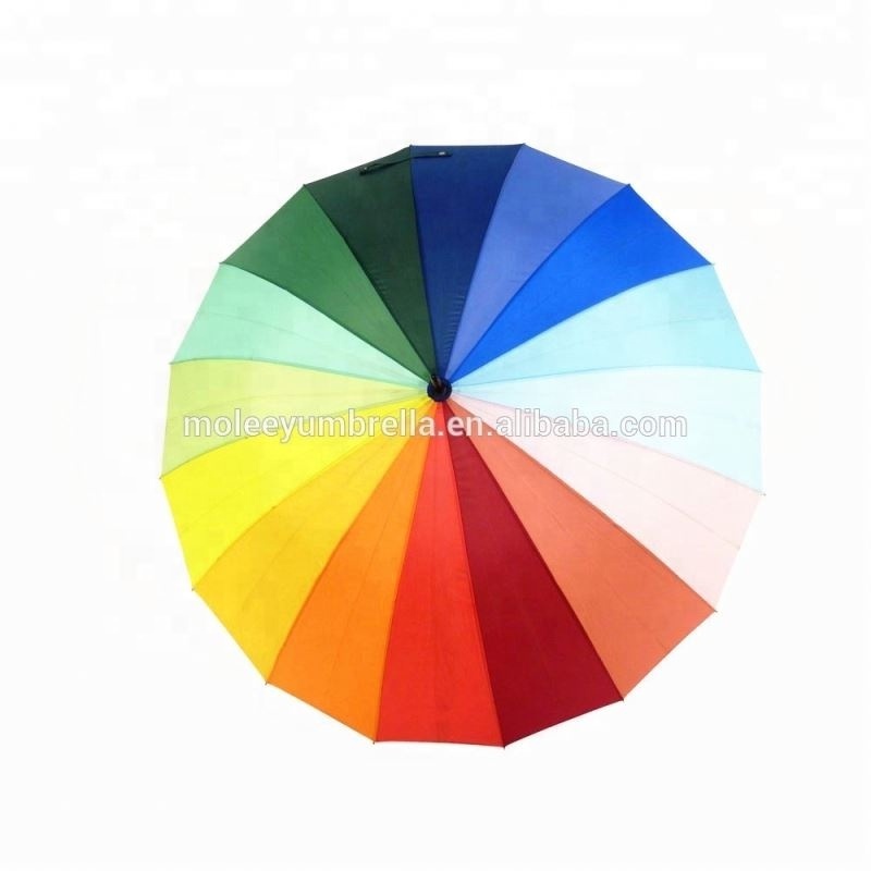 Cheap 16 Panel 30 Inch Automatic Promotional Rainbow Golf Umbrella Factory From China