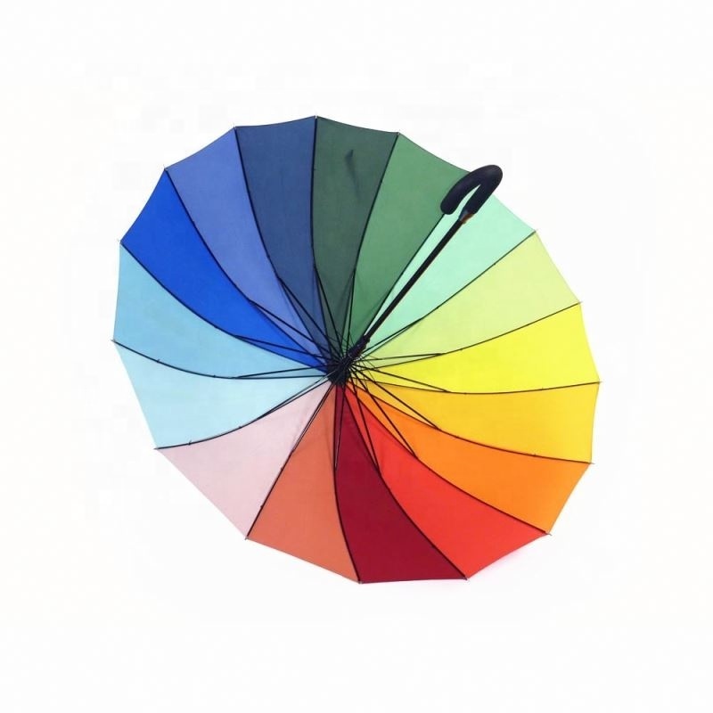 Cheap 16 Panel 30 Inch Automatic Promotional Rainbow Golf Umbrella Factory From China