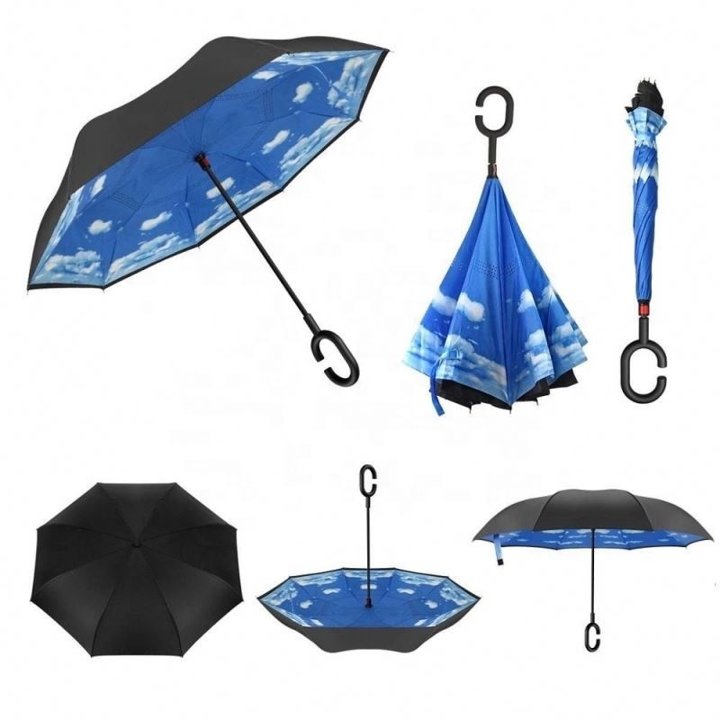 Best Selling OEM Custom Hook C Handle Design Upside Down Double Layer Extra Large Windproof Auto Open Inverted Reverse Umbrella