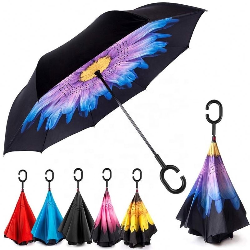 Best Selling OEM Custom Hook C Handle Design Upside Down Double Layer Extra Large Windproof Auto Open Inverted Reverse Umbrella