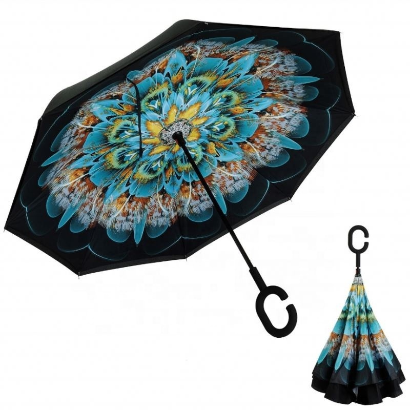 Best Selling OEM Custom Hook C Handle Design Upside Down Double Layer Extra Large Windproof Auto Open Inverted Reverse Umbrella