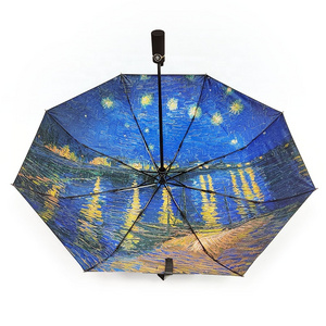 Vincent Van Gogh's Starry Night Over The Rhone Automatic Folding Portable Umbrella For Rain And Sun Protection Upf 50+