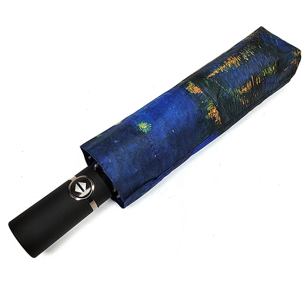 Vincent Van Gogh's Starry Night Over The Rhone Automatic Folding Portable Umbrella For Rain And Sun Protection Upf 50+