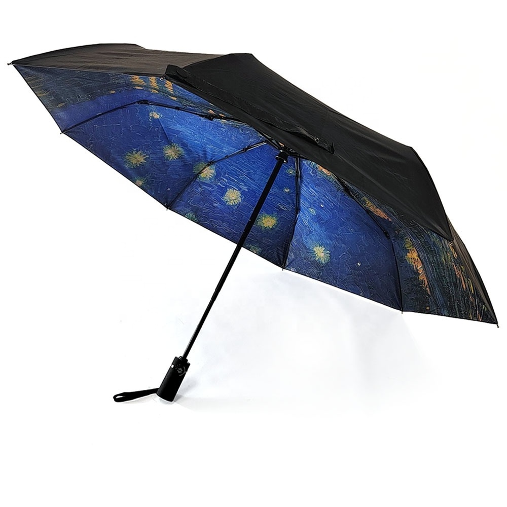 Vincent Van Gogh's Starry Night Over The Rhone Automatic Folding Portable Umbrella For Rain And Sun Protection Upf 50+