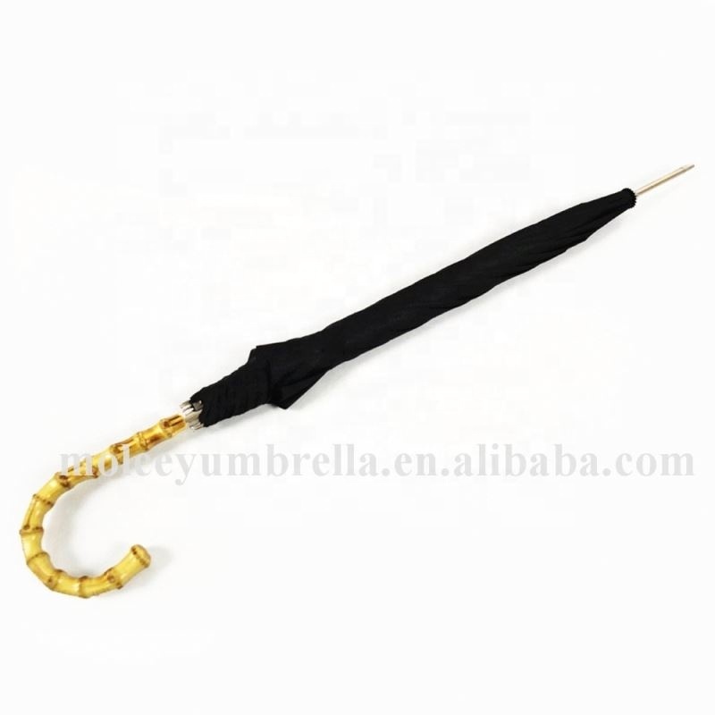 Manual Opening Vintage Style Old Fashion Japanese J Shaped Bamboo Handle Straight Umbrella