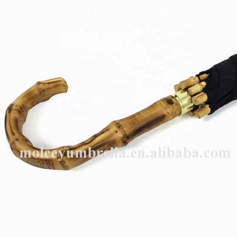 Manual Opening Vintage Style Old Fashion Japanese J Shaped Bamboo Handle Straight Umbrella