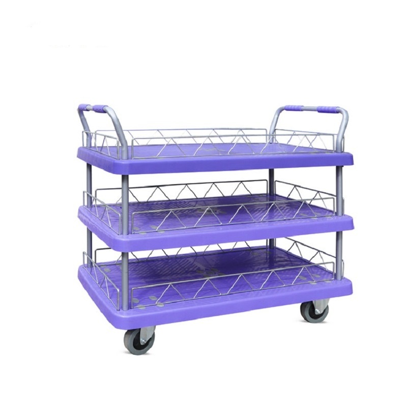 Good Quality Food Transporting Cart 3 Layer Lever Portable Larger Size Cart With Wheels