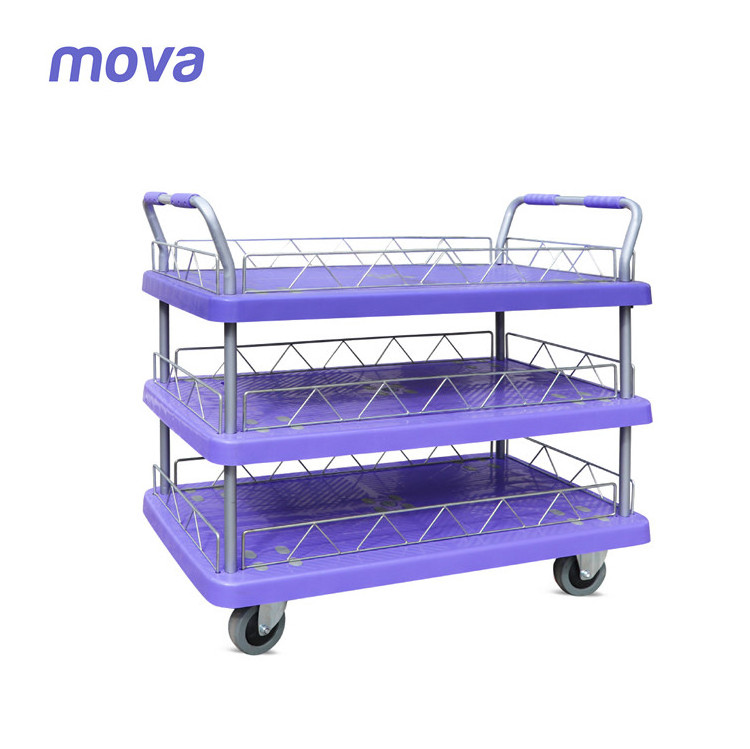 Good Quality Food Transporting Cart 3 Layer Lever Portable Larger Size Cart With Wheels