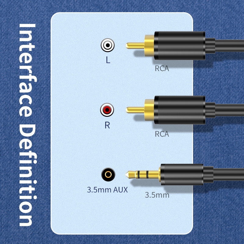 AUX 3.5mm  to RCA Cable, Right & Left Channel, Double Shield OFC Audio Cord, Gold Plated Male Plug