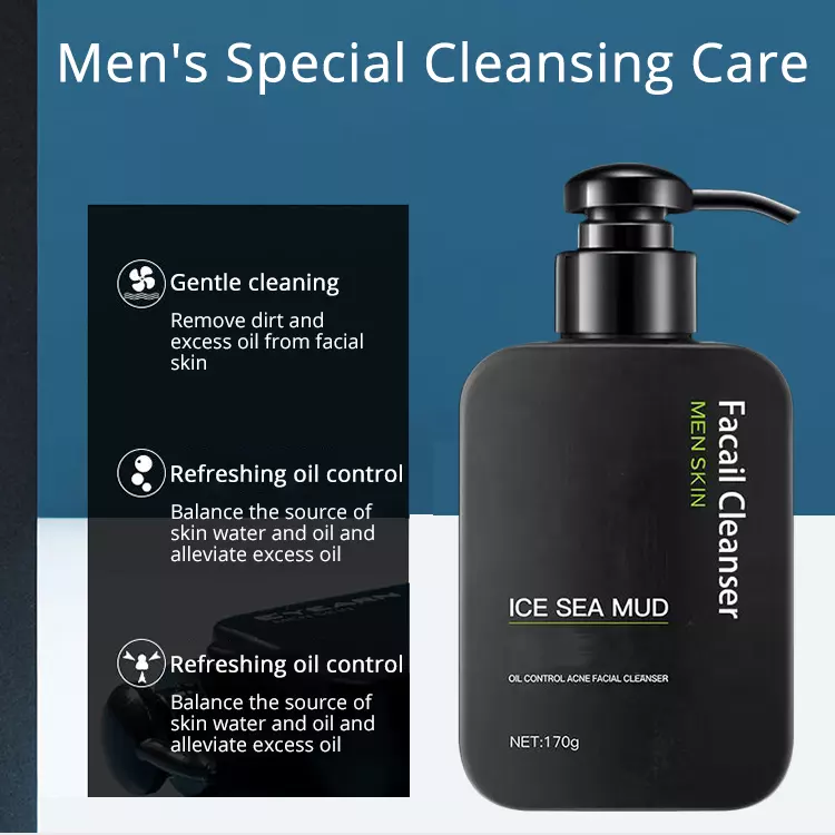 Wholesale Ice Sea Mud Men Facial Cleanser Oil Control Acne Remover Pore Cleaner gentle men Face Wash