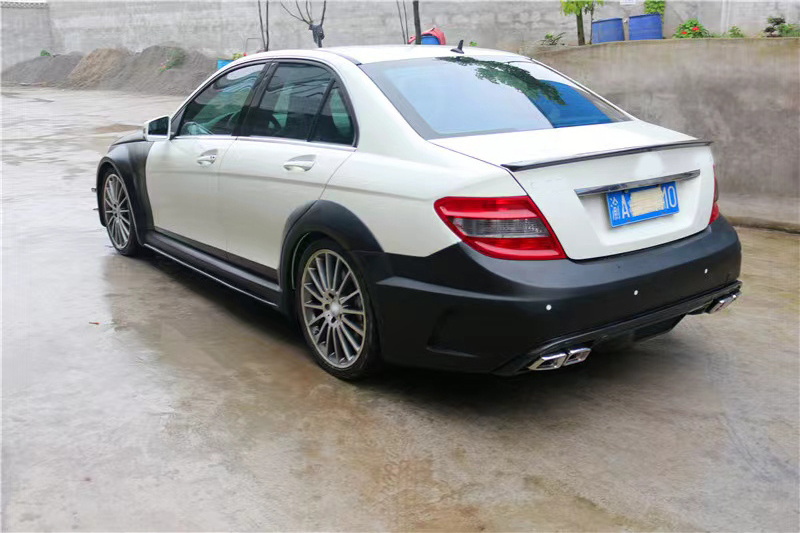 Refitted Body Kit for W204 Sedan 4 doors C63 Black Series Style Front Bumper Fiber Glass Side Skirts Fenders Spoiler Wing Bonnet