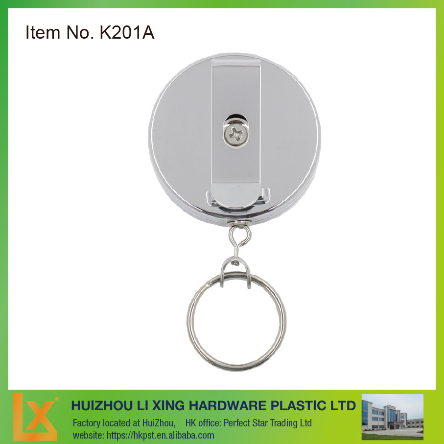 Heavy duty 50 mm retractable pull key reel badge holder with metal chain, wire or nylon cord, keyring