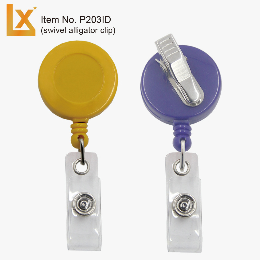 Round Retractable badge holder reel with swivel alligator clip, with good quality - diam 32 mm, recess: 20 mm