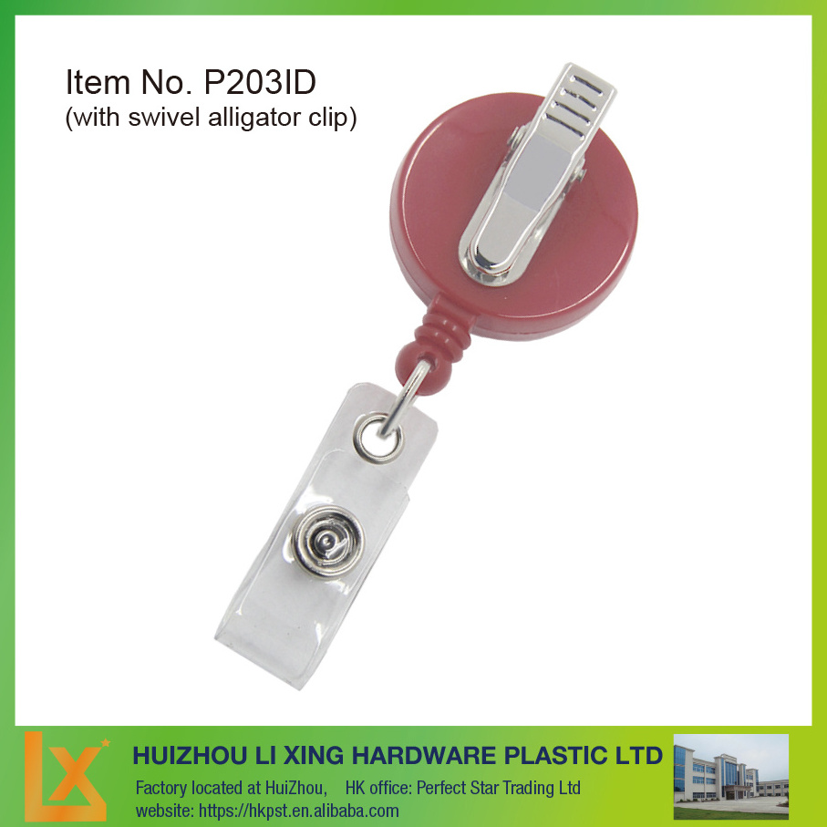 Round Retractable badge holder reel with swivel alligator clip, with good quality - diam 32 mm, recess: 20 mm