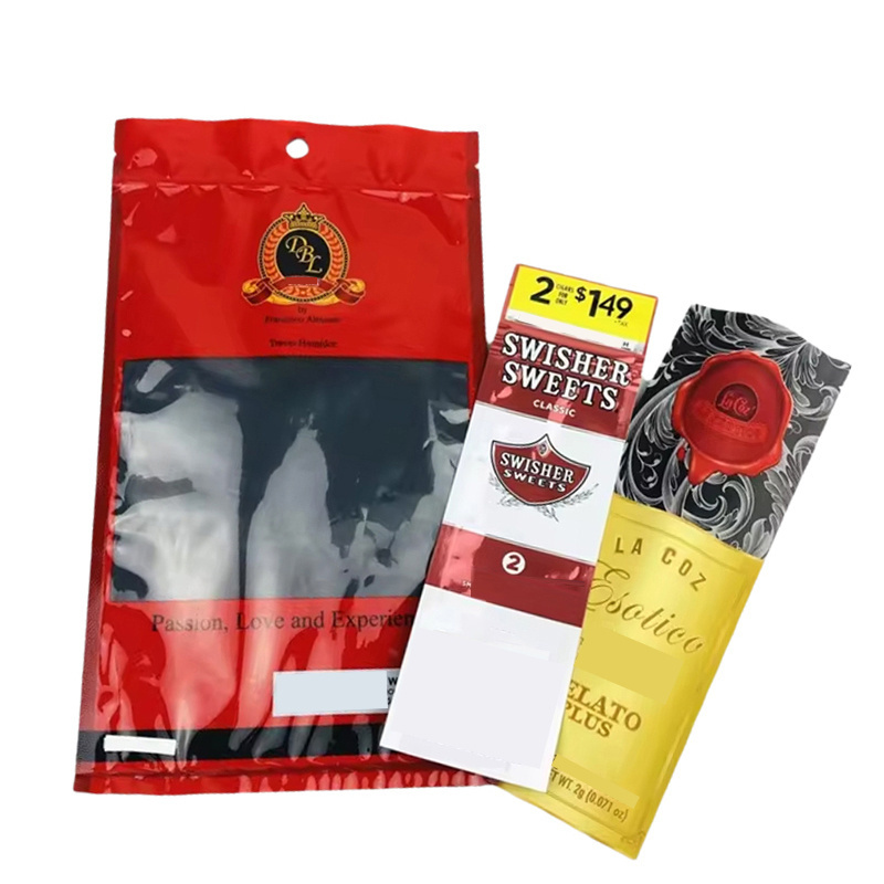 Custom Resealable Foil Ziplock Bags Three Side Seal Natural Leaf Wraps Plastic Packaging Bag Moisturizing with Clear Window