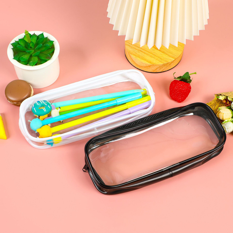 Transparent Pencil Case For Kids Clear Plastic Zipper Makeup Cosmetic Pen Bag School Supplies