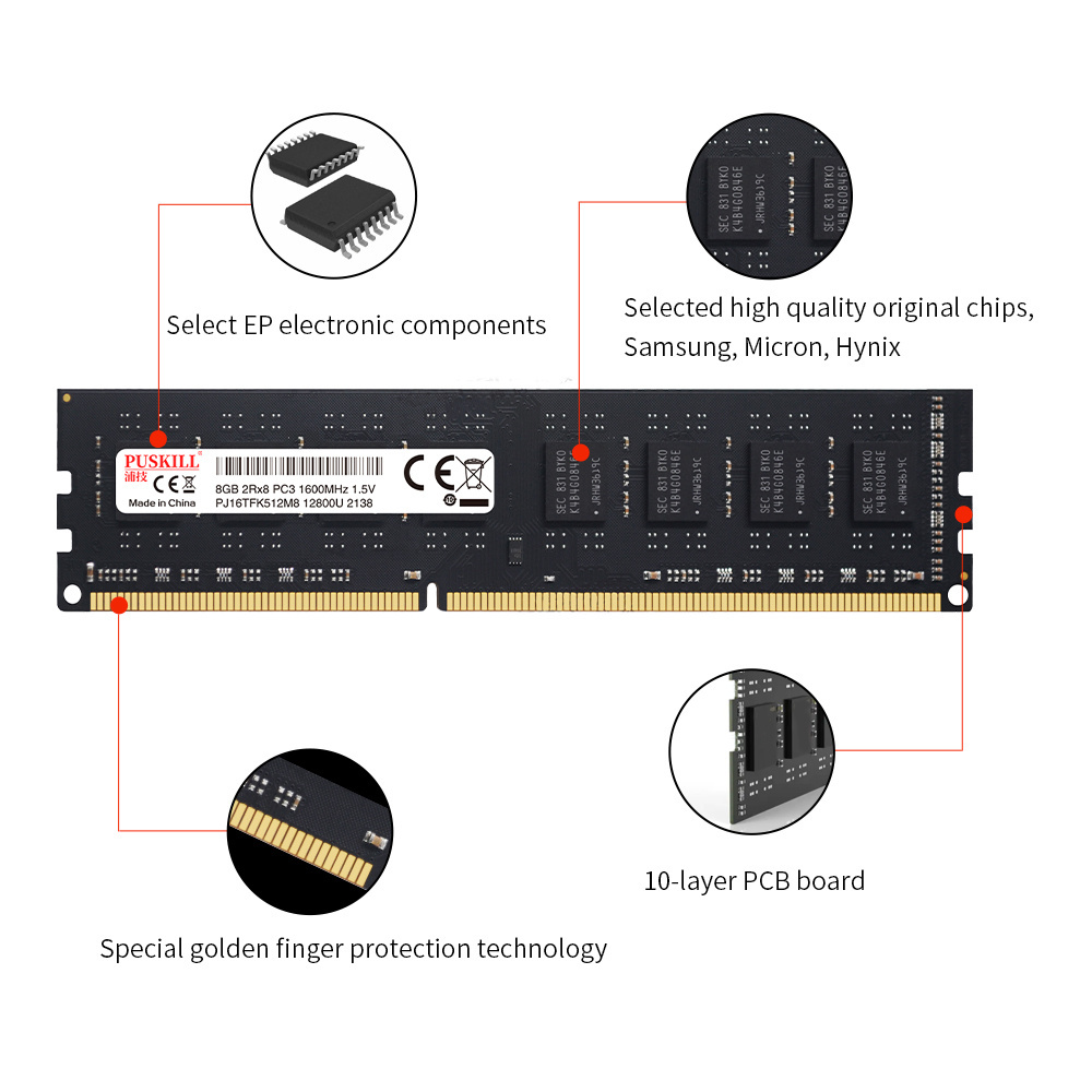 PUSKILL memory compatible 1.5V 1333MHz 1600MHz memoria 4gb 8gb ram ddr3 for desktop