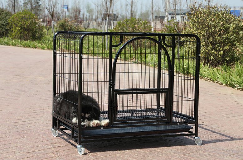 Wholesale Outdoor Heavy Kennel High Strength Stainless Steel Black Large Dog Cage With Wheels cages