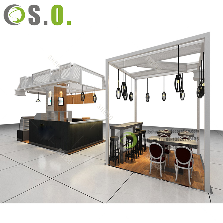 Coffee Kiosk Indoor  Modern Drink Juice Bar Display Counter   Food Kiosk For Shopping Mall