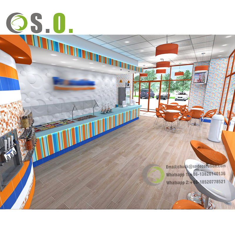 Profession Wood Cafe Shop Interior Ice Cream Shop Coffee Kiosk Design Cafe Furniture Wholesale