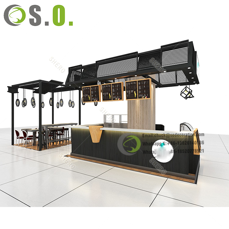 Coffee Kiosk Indoor  Modern Drink Juice Bar Display Counter   Food Kiosk For Shopping Mall