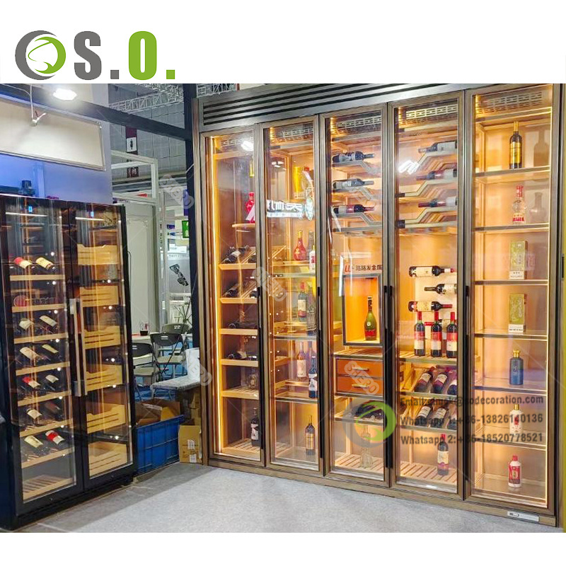 High-end Display Cabinet with Glass Doors Wooden Wine Bottle Display Cabinet Custom Wine Shelf Liquor Display Rack with Light