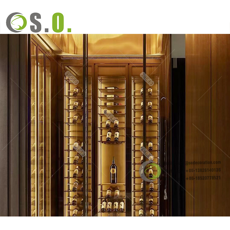 High-end Display Cabinet with Glass Doors Wooden Wine Bottle Display Cabinet Custom Wine Shelf Liquor Display Rack with Light