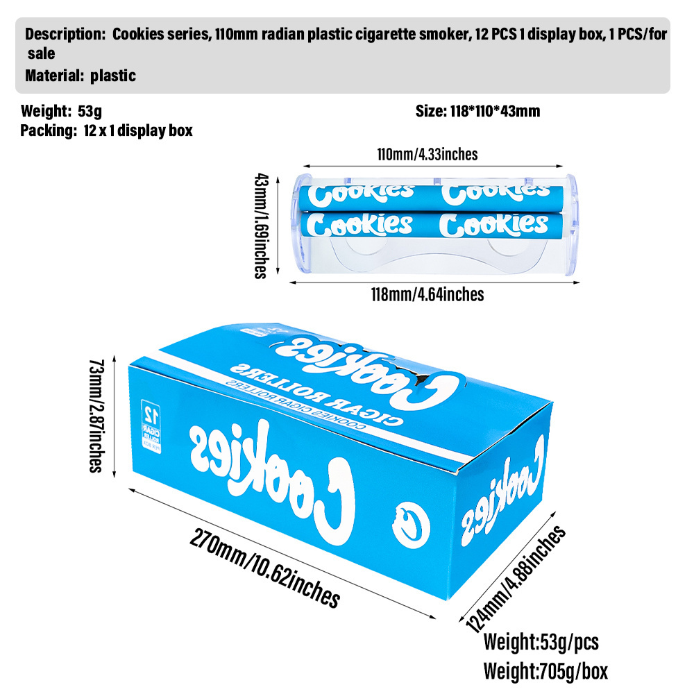 Cookie Brand 110mm Curved Plastic Cigarette Machine with Grinder Tobacco roller Accessories